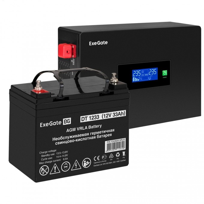Комплект ИБП EXEGATE IDEALSINE SR-1000.LCD.2SH + батарея 33Aч, 1 шт EX297405RUS